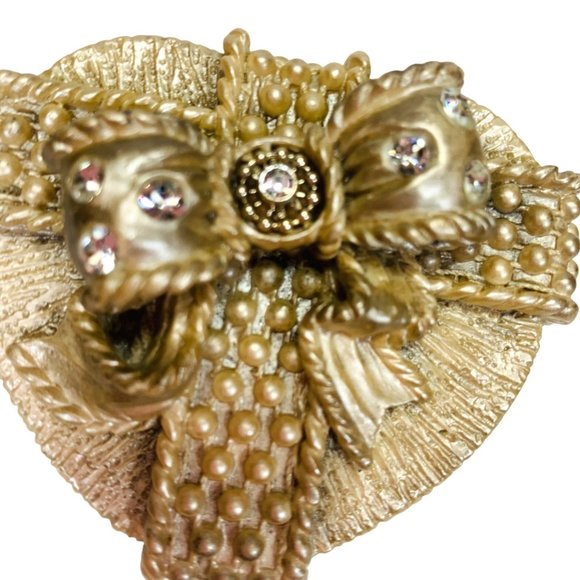 Santini Golden Heart Trinket Box Rhinestone 3" Palm Beach Regency Signed Stamp - Picture 8 of 14